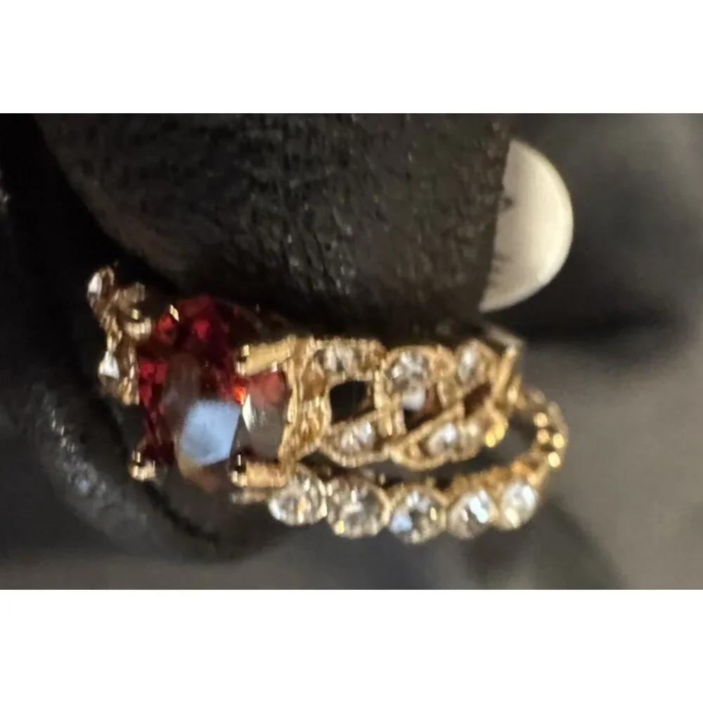 NEW Fashion CZ Moissanite Ruby 2 PC Stackable Ring Goldtone Women 18 US 8